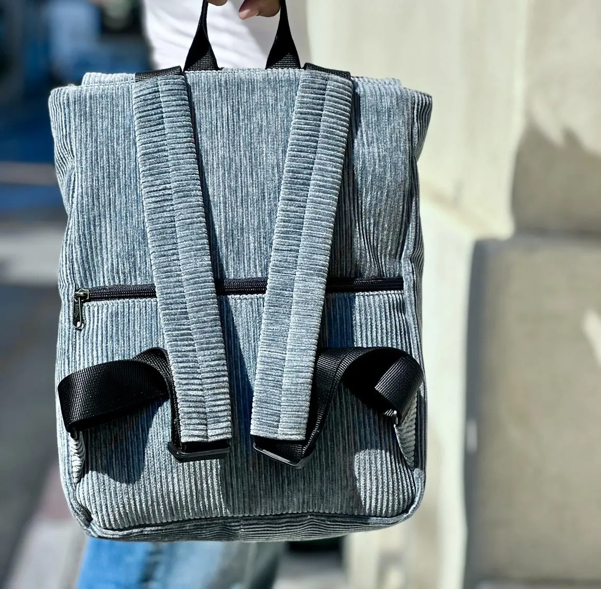 Blue-Gray Corduroy Medium Students Backpack