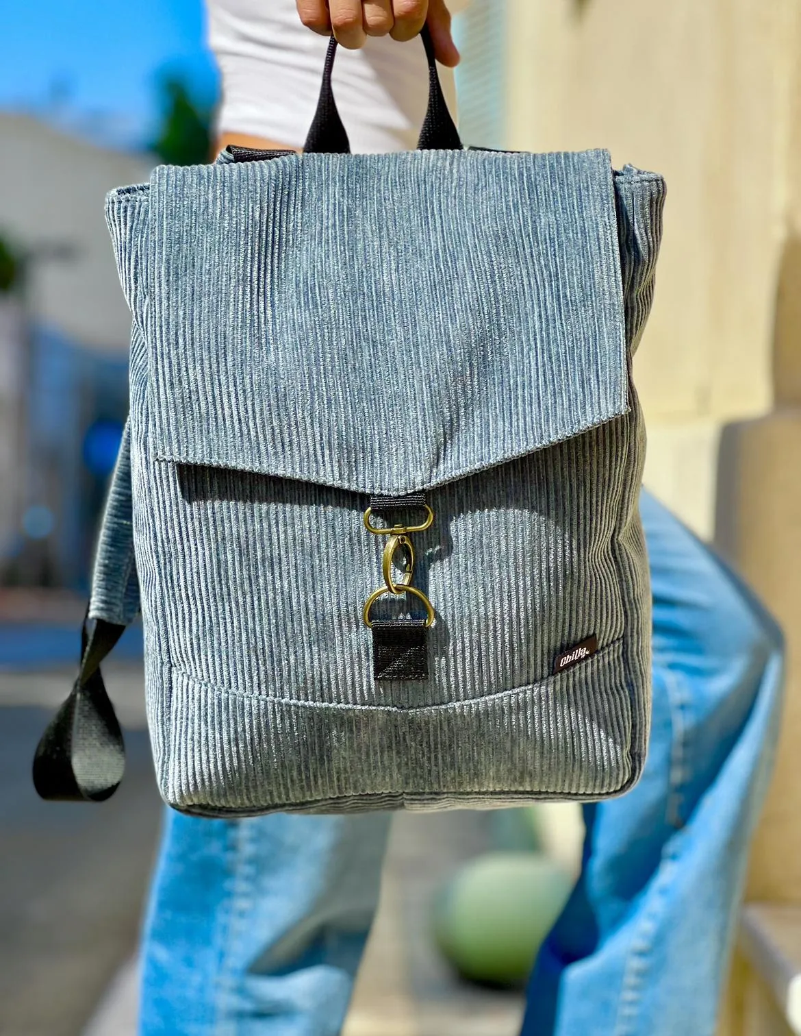 Blue-Gray Corduroy Medium Students Backpack