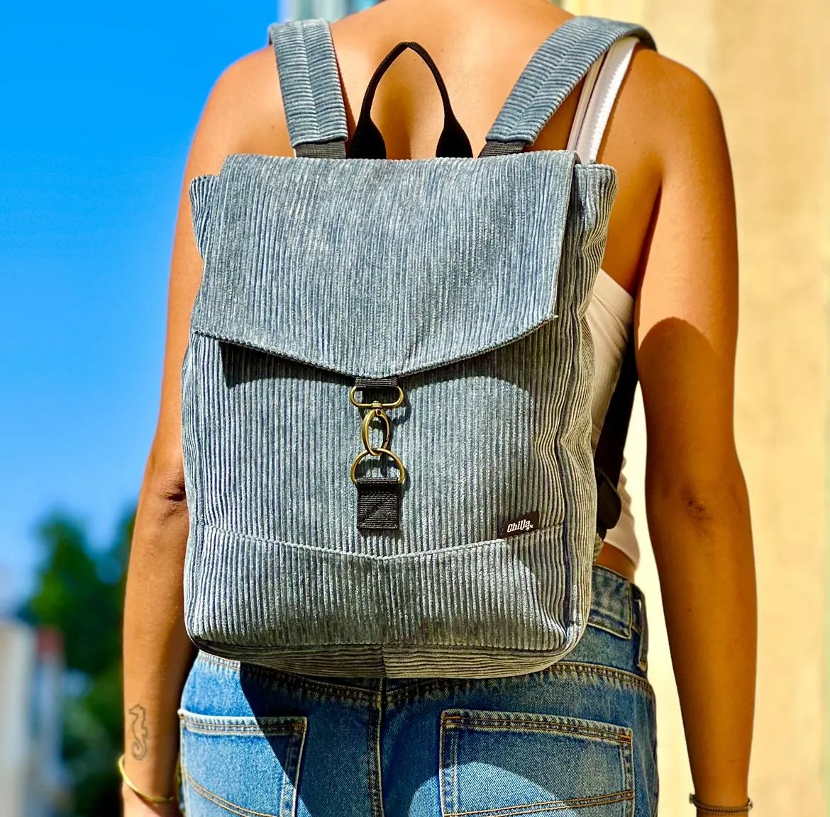 Blue-Gray Corduroy Medium Students Backpack