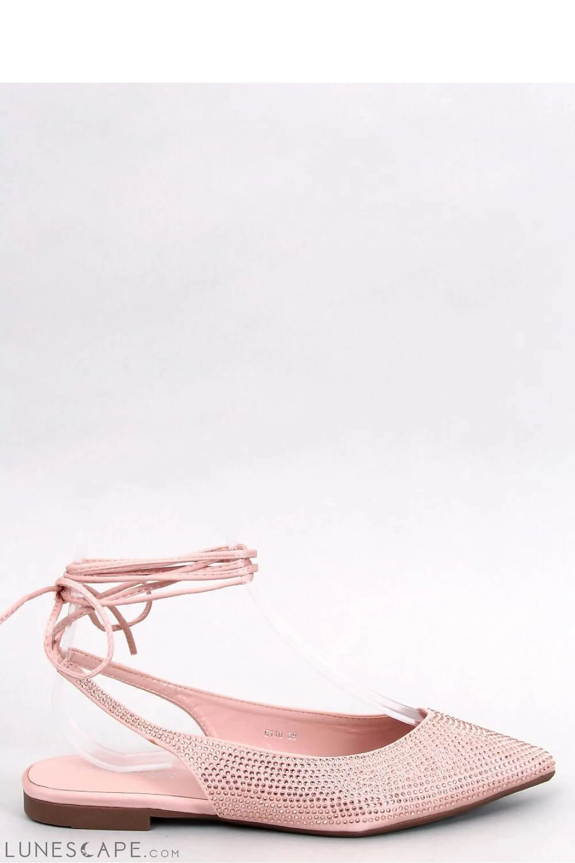 Blush Rhinestone Pointed-Toe Lace-Up Ballerina Flats