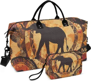 Boho Travel Duffle Bag Gym Bag, African Elephant Giraffes Weekender Bags for Women with Toiletry Bag Travel Tote Bag Swim Bag