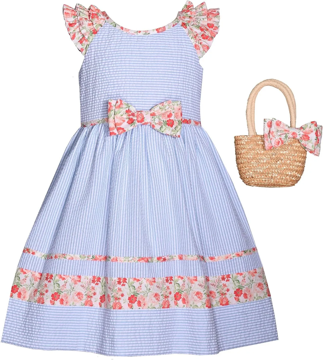 Bonnie Jean Easter Dress Spring Floral Dress with Basket Purse for Toddler and Little Girls