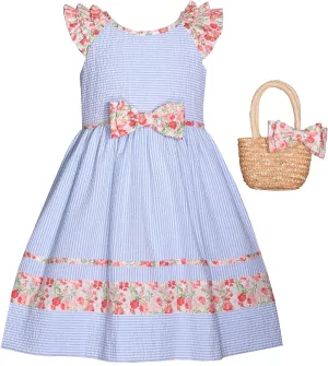 Bonnie Jean Easter Dress Spring Floral Dress with Basket Purse for Toddler and Little Girls