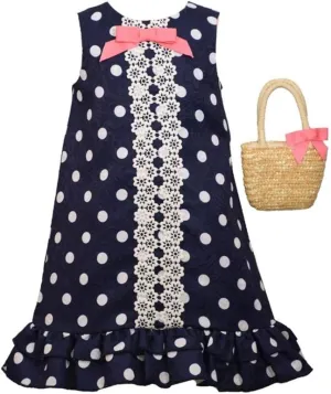 Bonnie Jean Easter Dress Spring Floral Dress with Basket Purse for Toddler and Little Girls