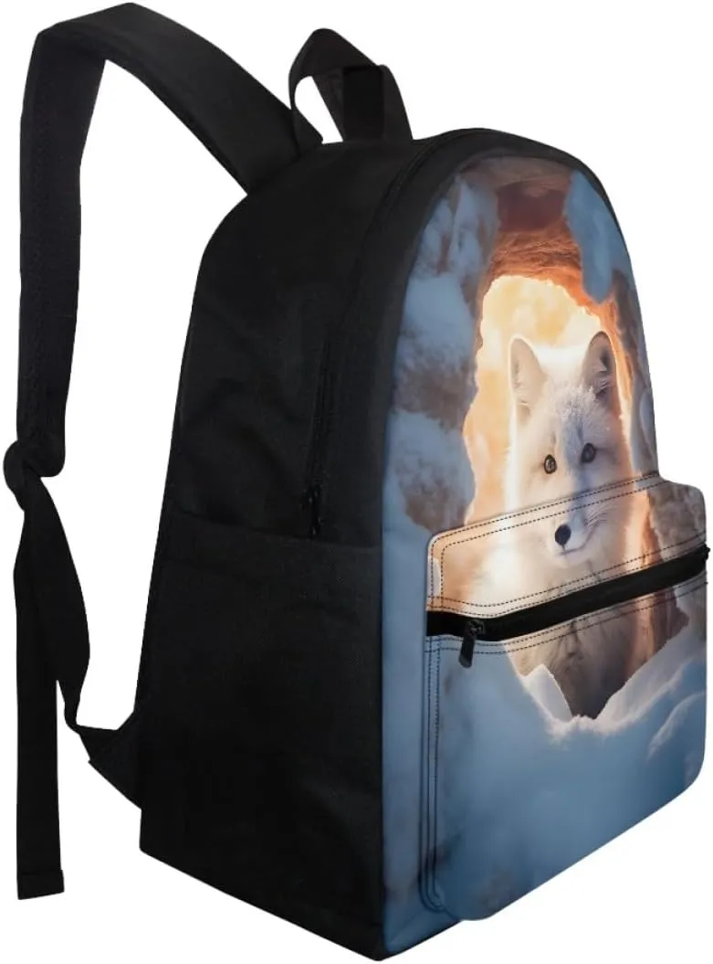 Boys Cool Wolf Fox Print BackpackYouth Child Teen Book Bags Daypack Handbag for Preschool Elementary Middle School,Cute Fox