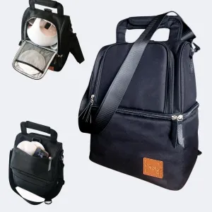 Breast Milk Cooler - Leak-Proof Wearable Pump Bag Keeps Milk Cool for 12 Hrs - Polyester Bags w/Multiple Compartments - Bottle Cooler for Pumps & More (Black)