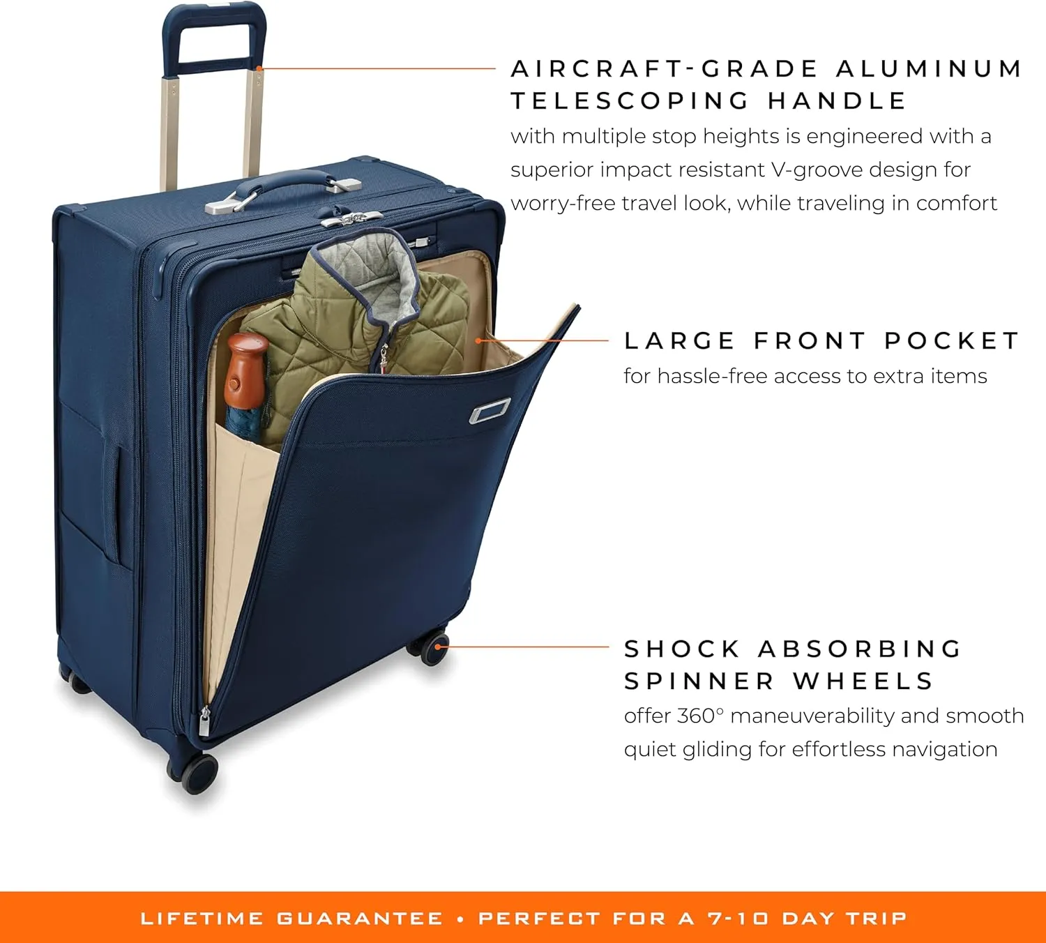 Briggs & Riley 31" Extra Large Expandable Spinner - Checked Luggage for Travel, Suitcases with Wheels, Softside Rolling Bag for Men & Women, Self-Repairing Zipper - Baseline Collection, Navy