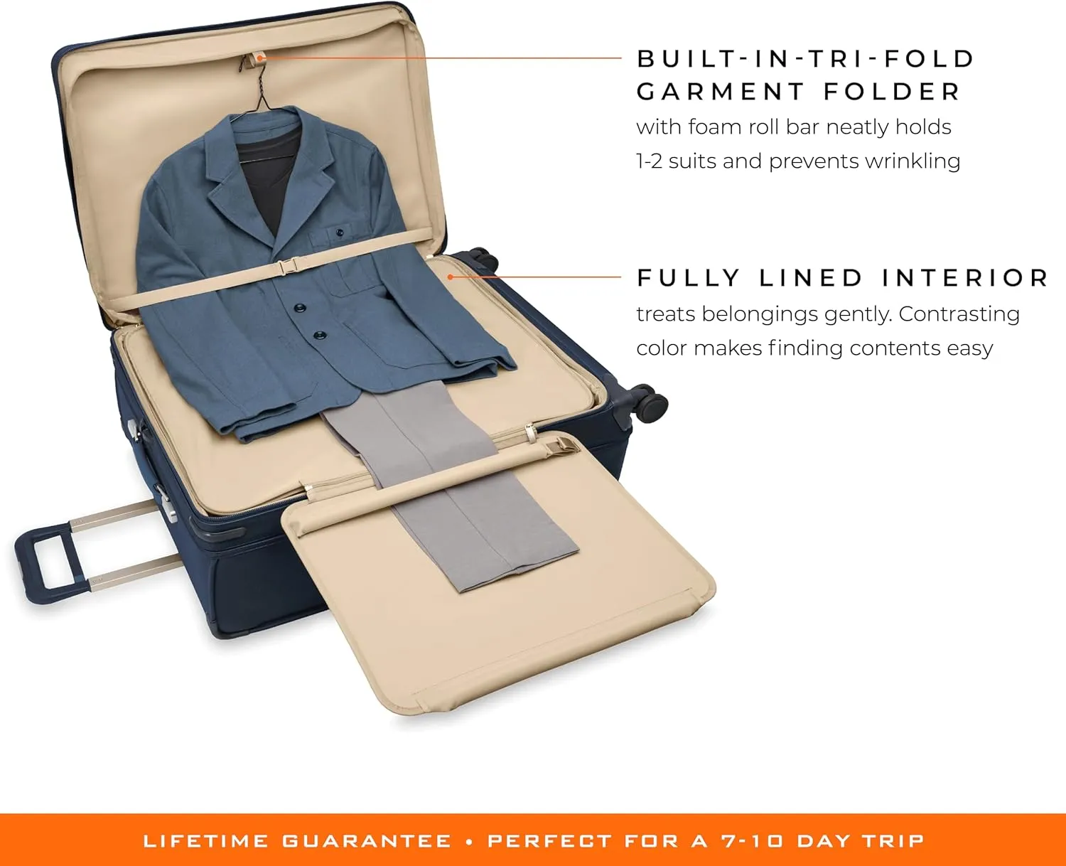 Briggs & Riley 31" Extra Large Expandable Spinner - Checked Luggage for Travel, Suitcases with Wheels, Softside Rolling Bag for Men & Women, Self-Repairing Zipper - Baseline Collection, Navy