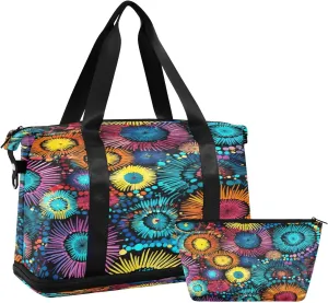 Brightly Colored Swirling Gym Bag - Weekender Overnight Bags for Women Men, Sport Travel Duffel Bag with Wet Pocket & Shoe Compartment