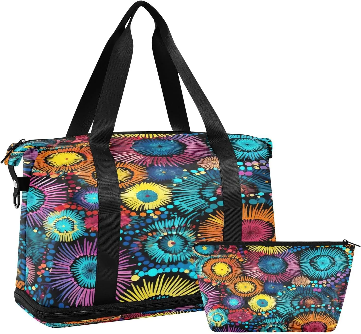 Brightly Colored Swirling Gym Bag - Weekender Overnight Bags for Women Men, Sport Travel Duffel Bag with Wet Pocket & Shoe Compartment