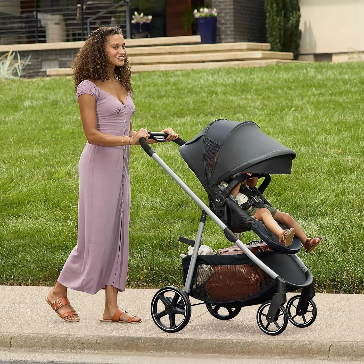 Britax Grove™ Modular Stroller, Lightweight Stroller with CozyFit™ Insert and Bumper Bar, 6 Ways to Ride, SafeWash, Pindot Stone