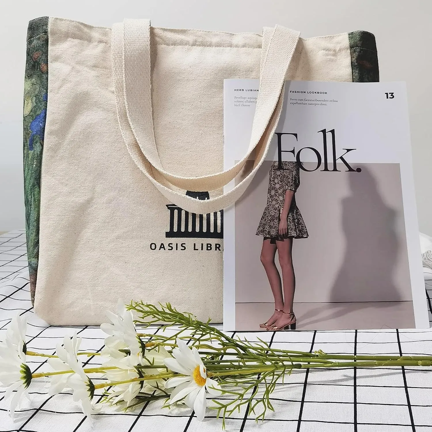 BROADREAM Canvas Tote Bag Aesthetic Shoulder Bag with Zippers and Interior Pocket