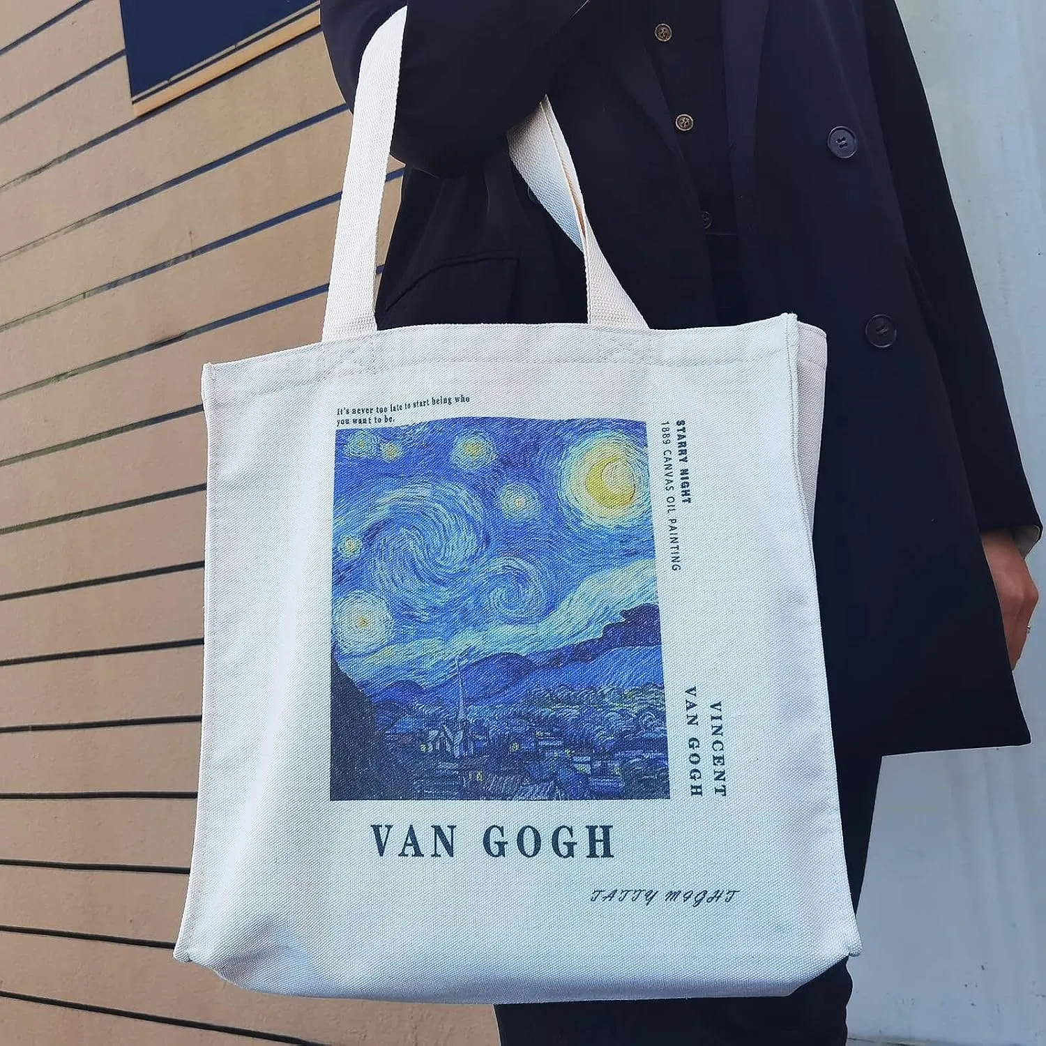 BROADREAM Canvas Tote Bag Aesthetic Shoulder Bag with Zippers and Interior Pocket