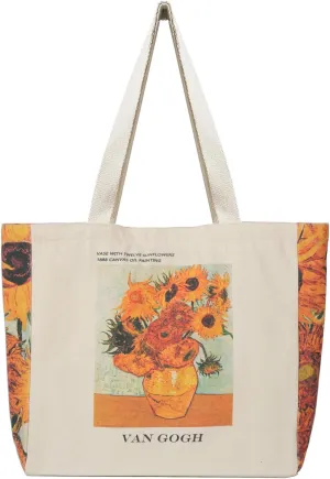 BROADREAM Canvas Tote Bag Aesthetic Shoulder Bag with Zippers and Interior Pocket