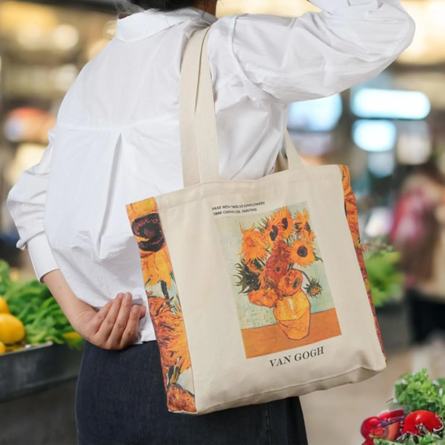 BROADREAM Canvas Tote Bag Aesthetic Shoulder Bag with Zippers and Interior Pocket