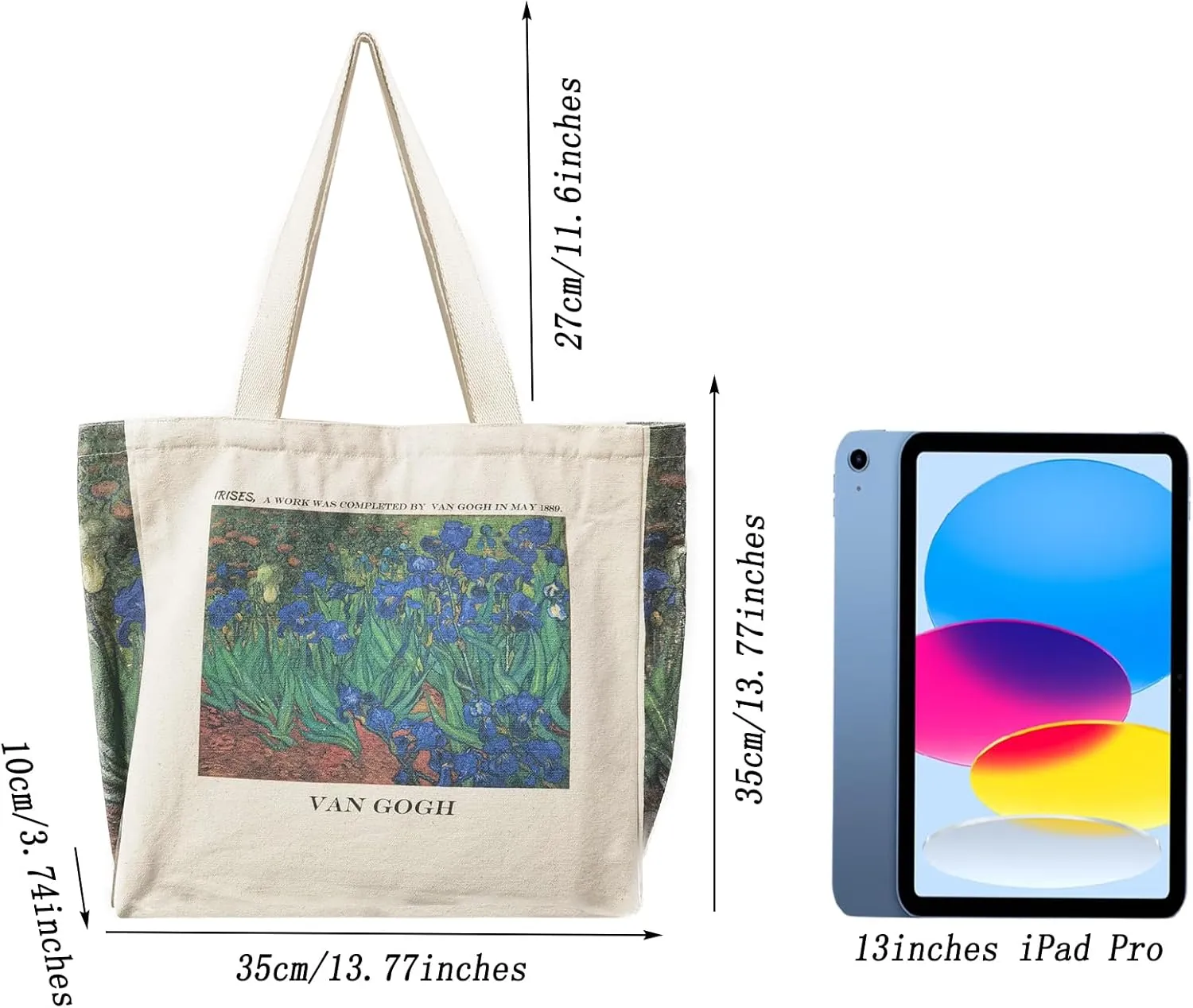 BROADREAM Canvas Tote Bag Aesthetic Shoulder Bag with Zippers and Interior Pocket