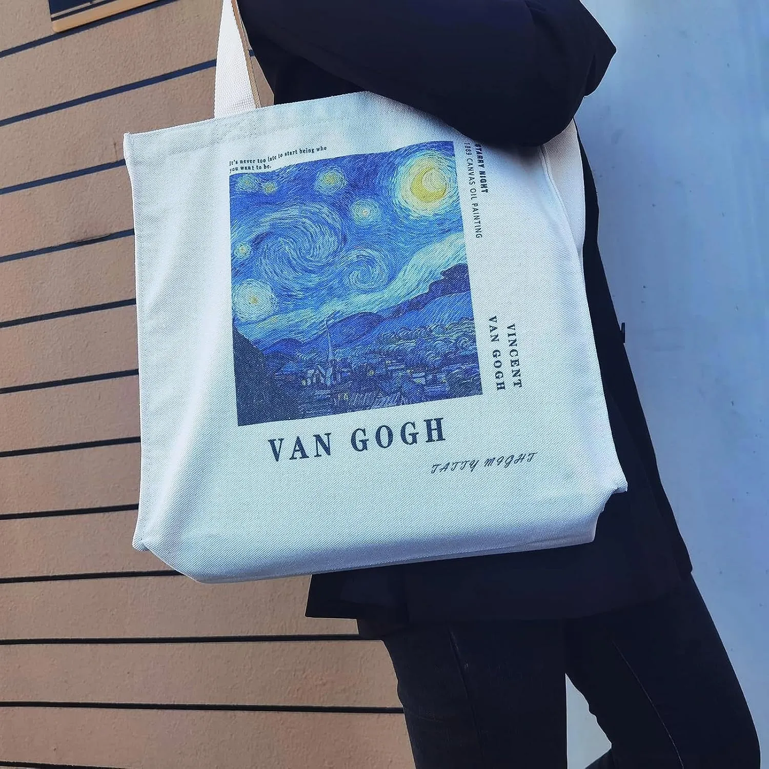 BROADREAM Canvas Tote Bag Aesthetic Shoulder Bag with Zippers and Interior Pocket