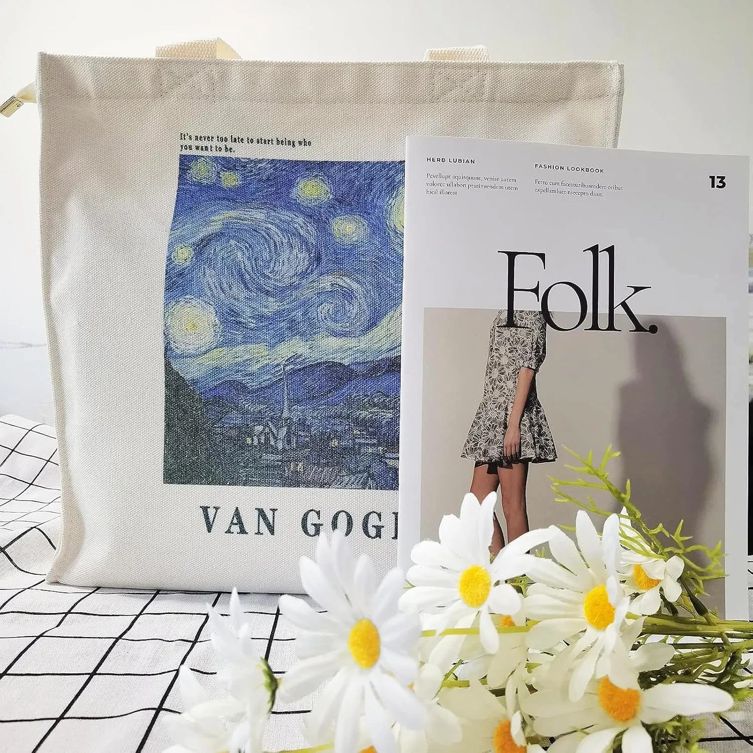BROADREAM Canvas Tote Bag Aesthetic Shoulder Bag with Zippers and Interior Pocket