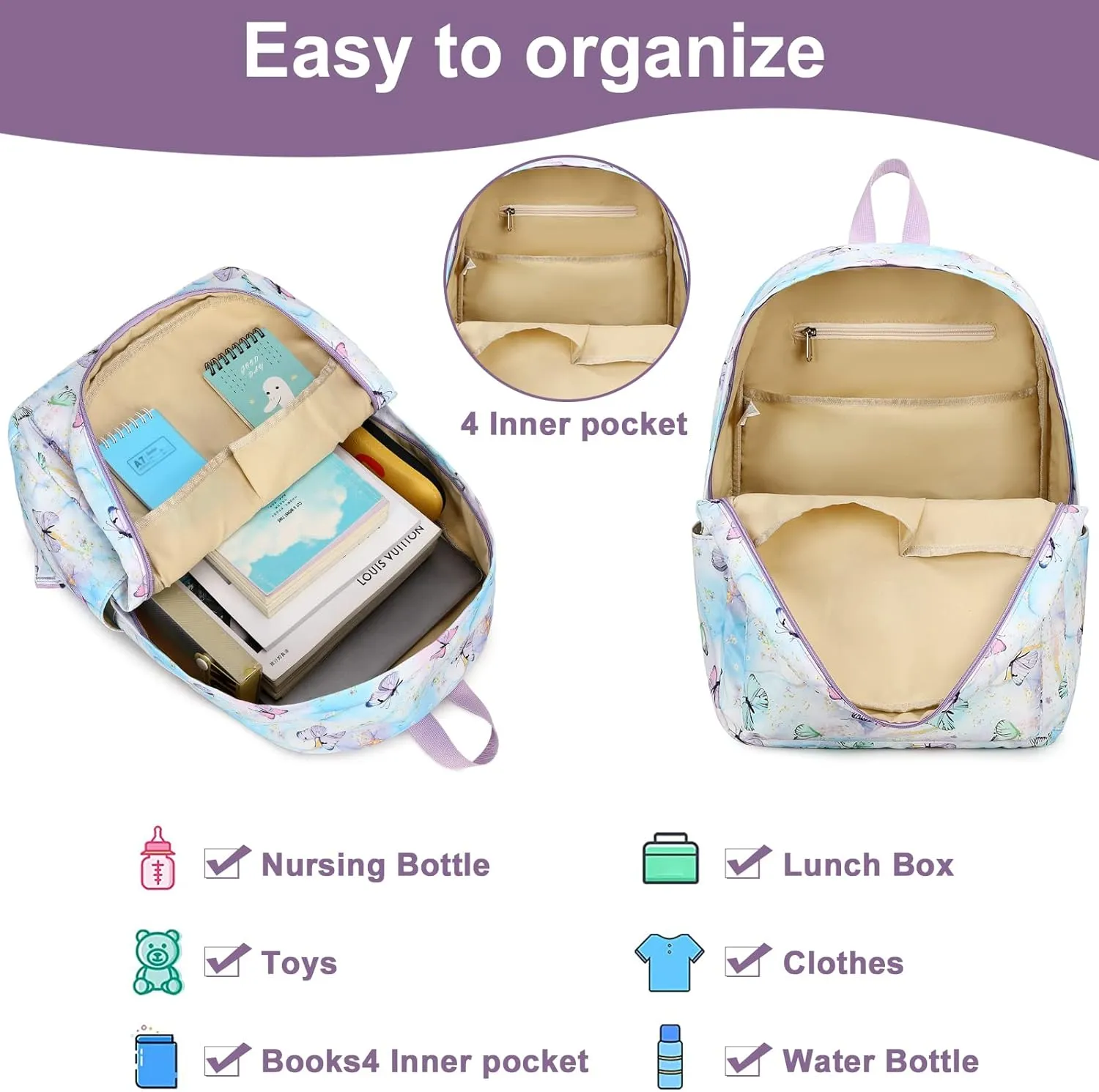BTOOP Kids Backpack for Girls Boys Kindergarten School Bag with Lunch Box Preschool Bookbag Set for Young Elementary Students