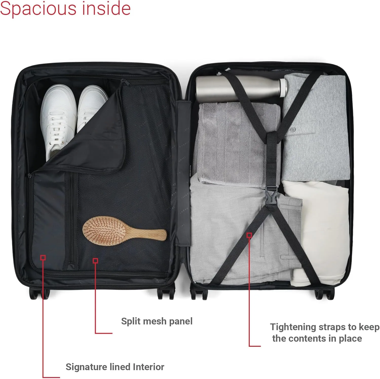 Bugatti Nashville Collection 24 Inch Hard Shell Luggage for Airplanes, Mid Size Hardside Expandable Suitcase with 360-Degree Spinner Wheels, Retractable Handle, Black