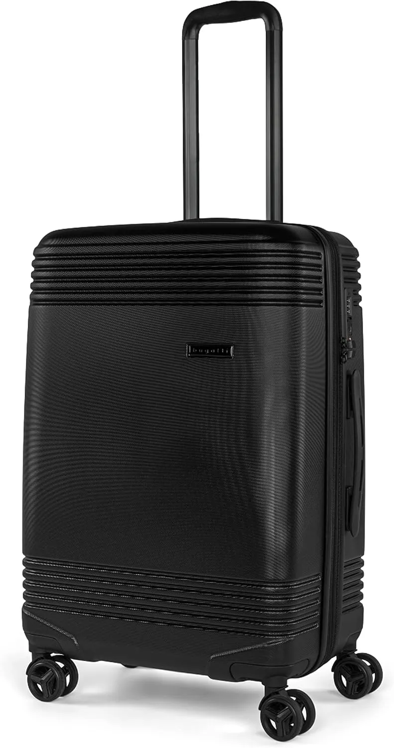 Bugatti Nashville Collection 24 Inch Hard Shell Luggage for Airplanes, Mid Size Hardside Expandable Suitcase with 360-Degree Spinner Wheels, Retractable Handle, Black