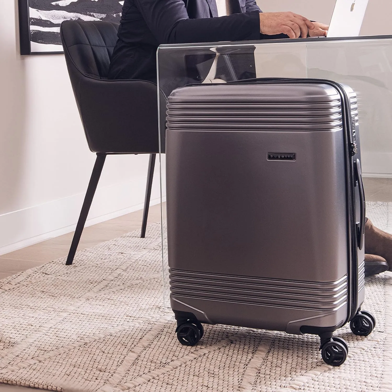 Bugatti Nashville Collection 24 Inch Hard Shell Luggage for Airplanes, Mid Size Hardside Expandable Suitcase with 360-Degree Spinner Wheels, Retractable Handle, Black