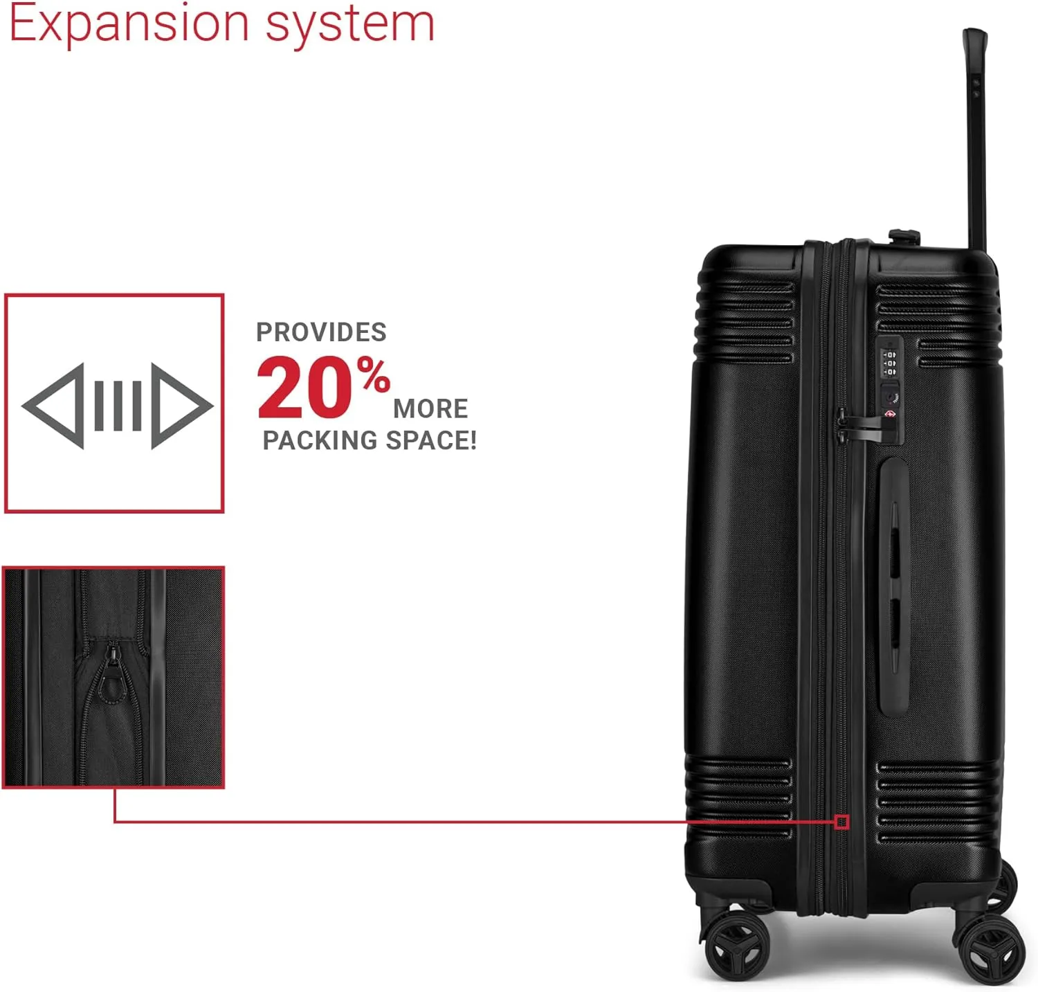 Bugatti Nashville Collection 24 Inch Hard Shell Luggage for Airplanes, Mid Size Hardside Expandable Suitcase with 360-Degree Spinner Wheels, Retractable Handle, Black