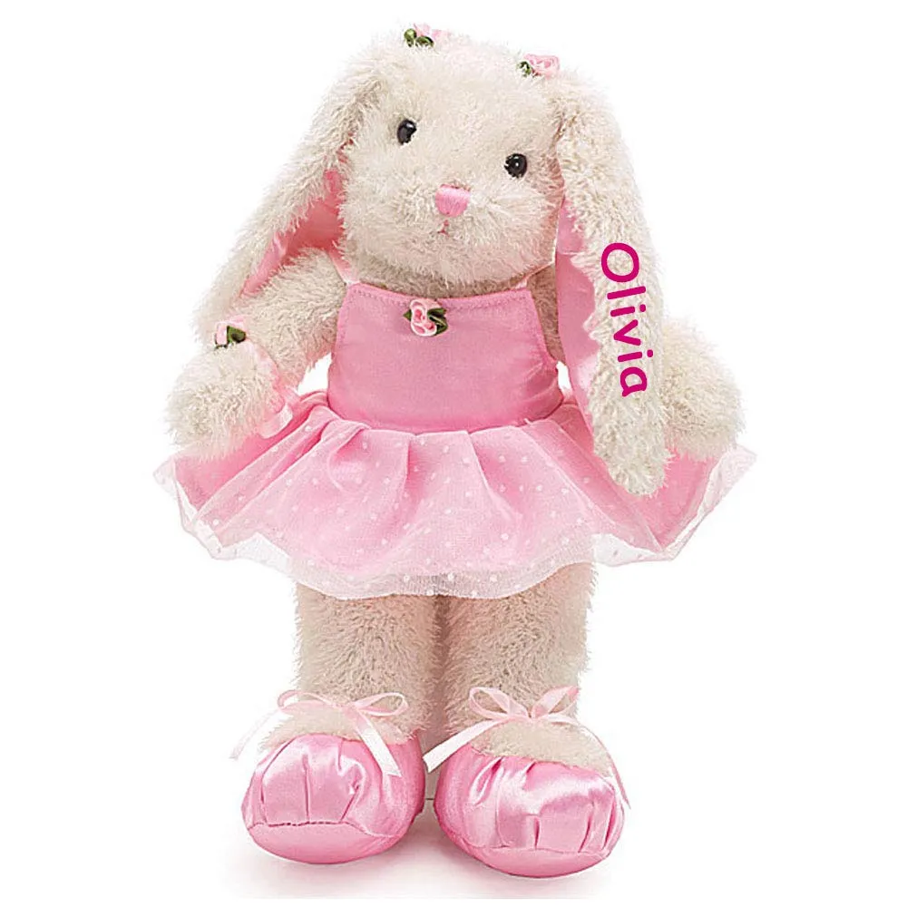 Bunny Ballerina Stuffed Animal Personalized 13 Inch Pink Tutu Dancer Plush Rabbit Keepsake Gift with Custom Name