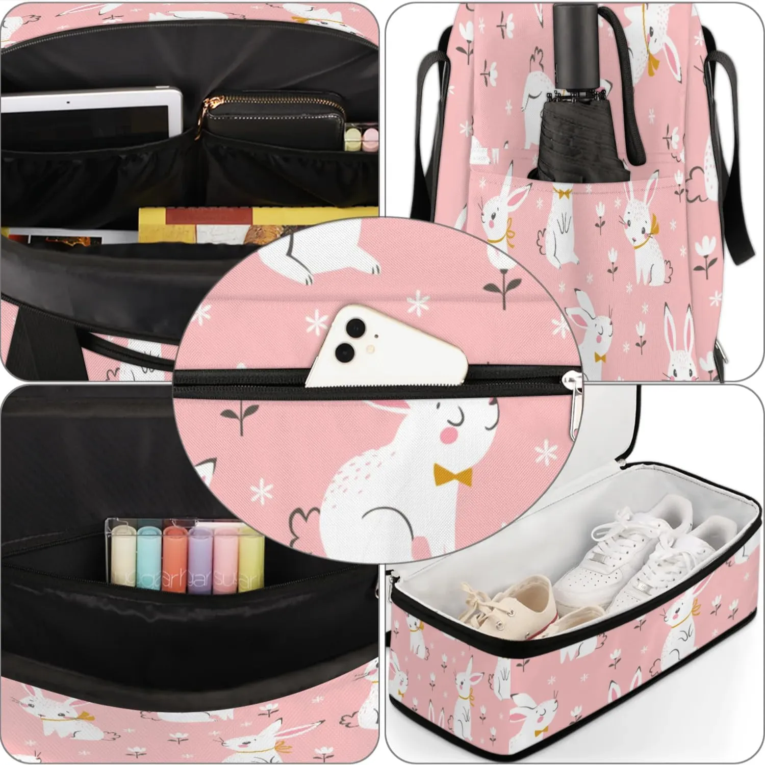 Bunny Flower Sports Gym Bag with Shoes Compartment Foldable Travel Duffel Bag Dry Wet Separated Sports Tote Workout Weekender Overnight Bag for Women Yoga Dance Work Training Handbag