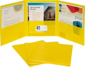 C-Line 3-Pocket Tri-Fold Heavyweight Poly Portfolios, Yellow, Box of 24 (33946-24)