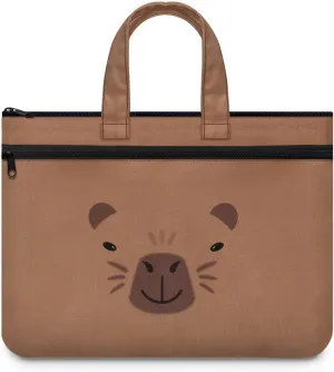 Canvas Document Bag with Zipper Portable Briefcase Portfolio Folder 2 Compartments Handbag Meeting Office Organizer Briefcase
