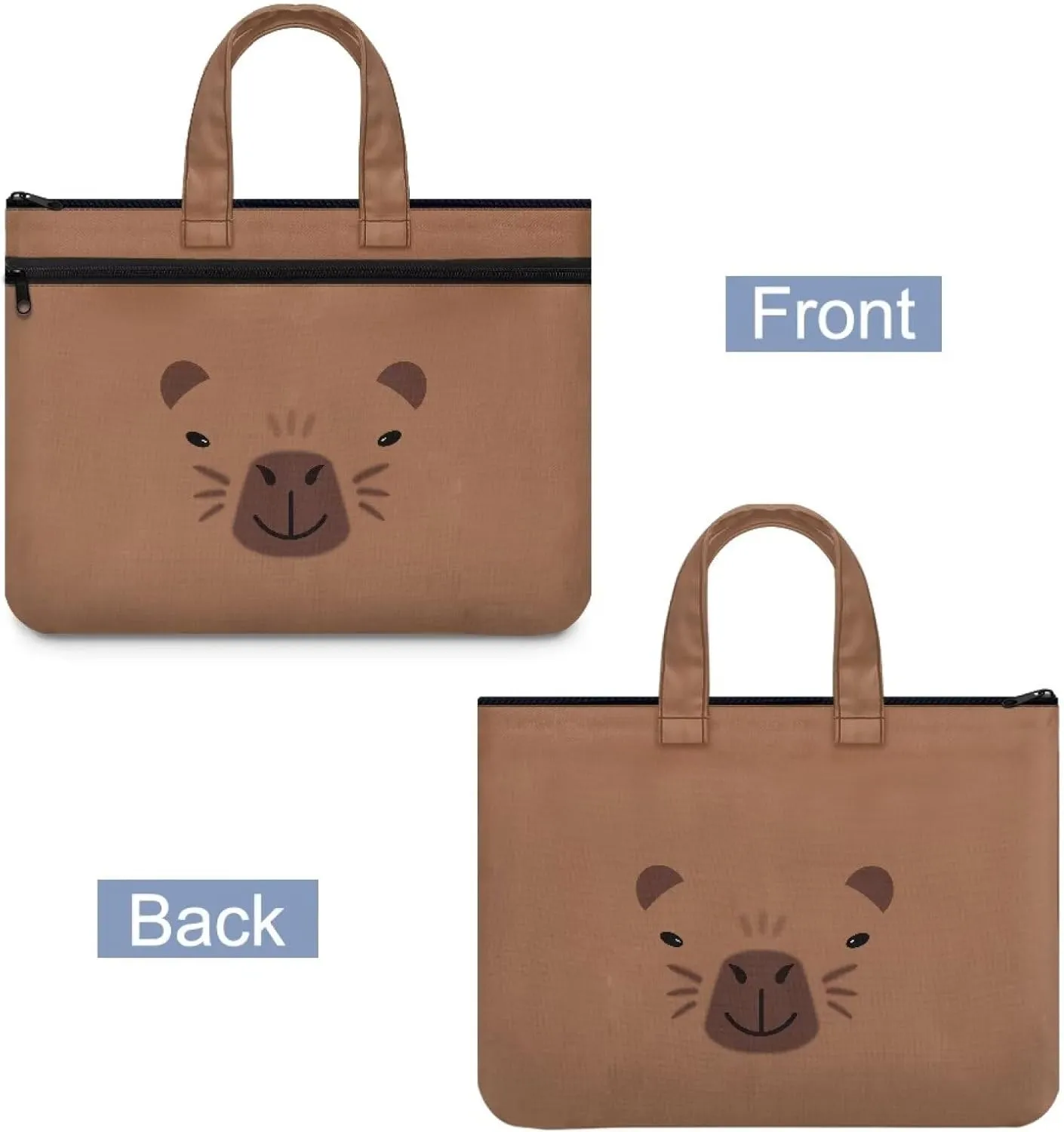Canvas Document Bag with Zipper Portable Briefcase Portfolio Folder 2 Compartments Handbag Meeting Office Organizer Briefcase