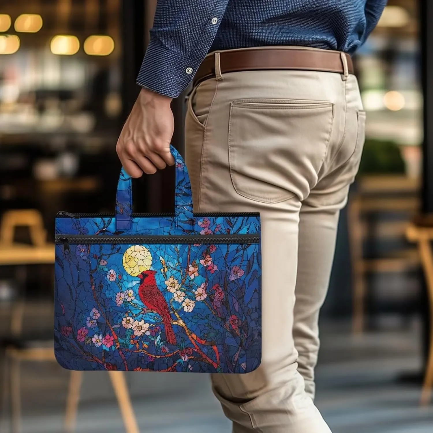 Canvas Document Bag with Zipper Portable Briefcase Portfolio Folder 2 Compartments Handbag Meeting Office Organizer Briefcase