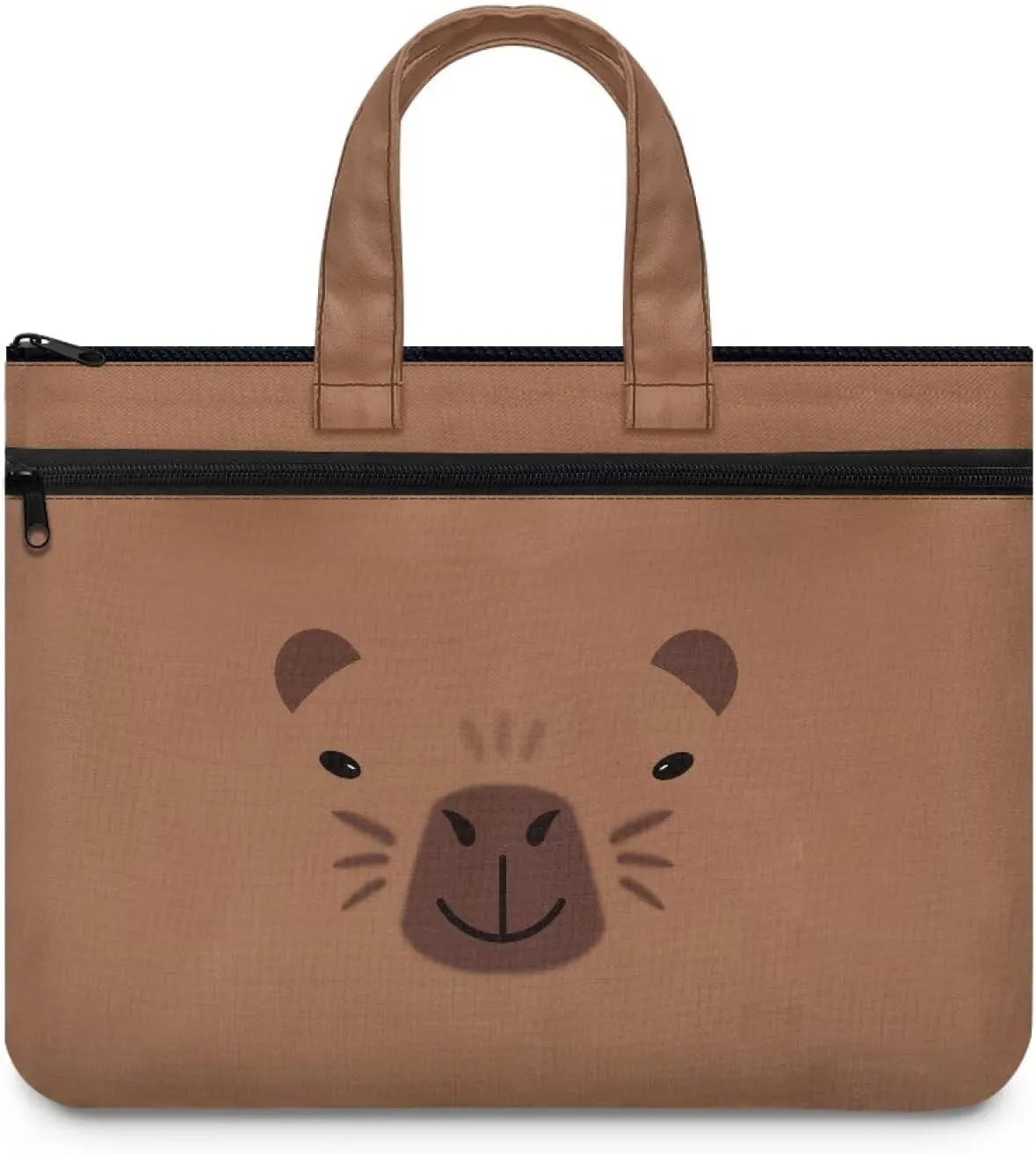 Canvas Document Bag with Zipper Portable Briefcase Portfolio Folder 2 Compartments Handbag Meeting Office Organizer Briefcase