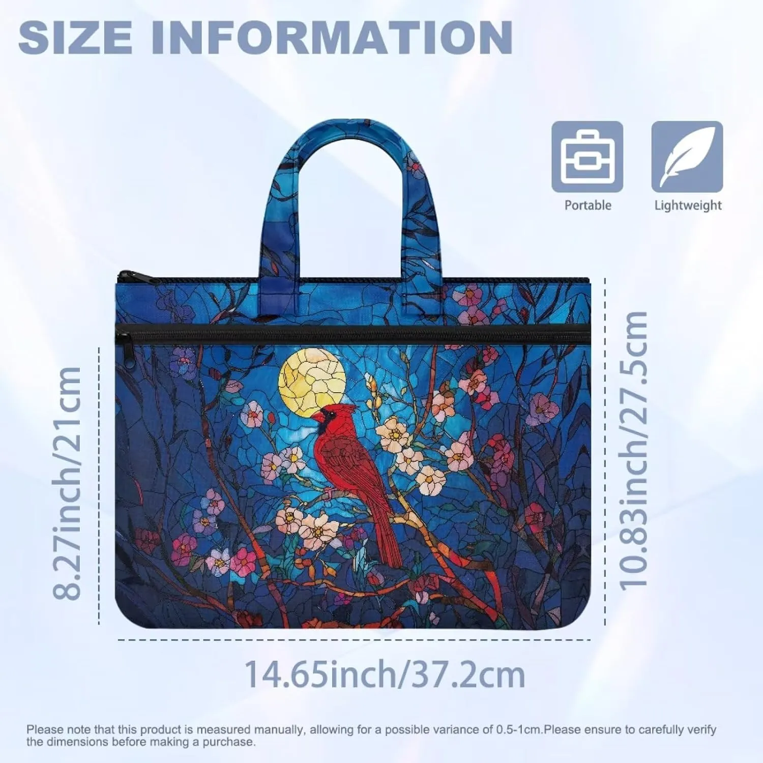 Canvas Document Bag with Zipper Portable Briefcase Portfolio Folder 2 Compartments Handbag Meeting Office Organizer Briefcase