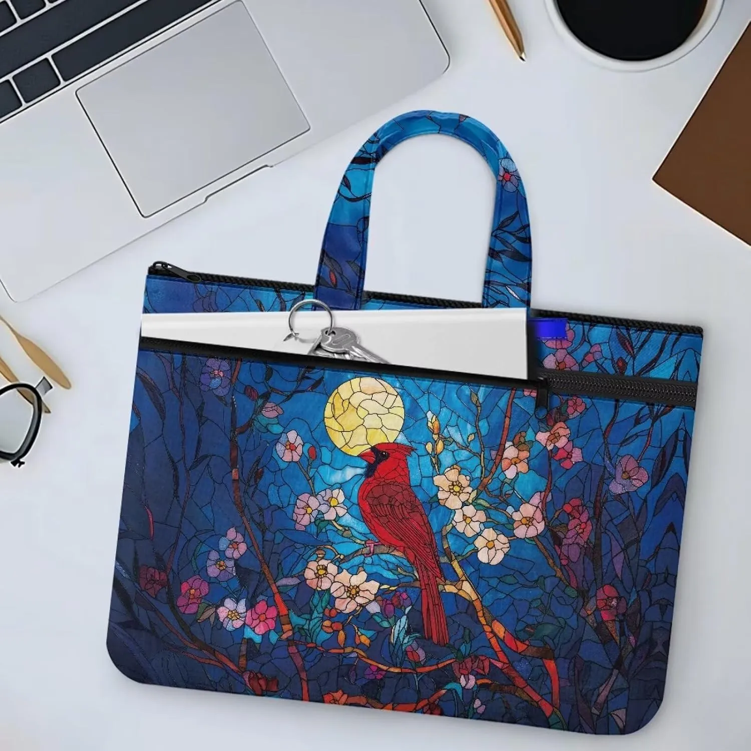 Canvas Document Bag with Zipper Portable Briefcase Portfolio Folder 2 Compartments Handbag Meeting Office Organizer Briefcase