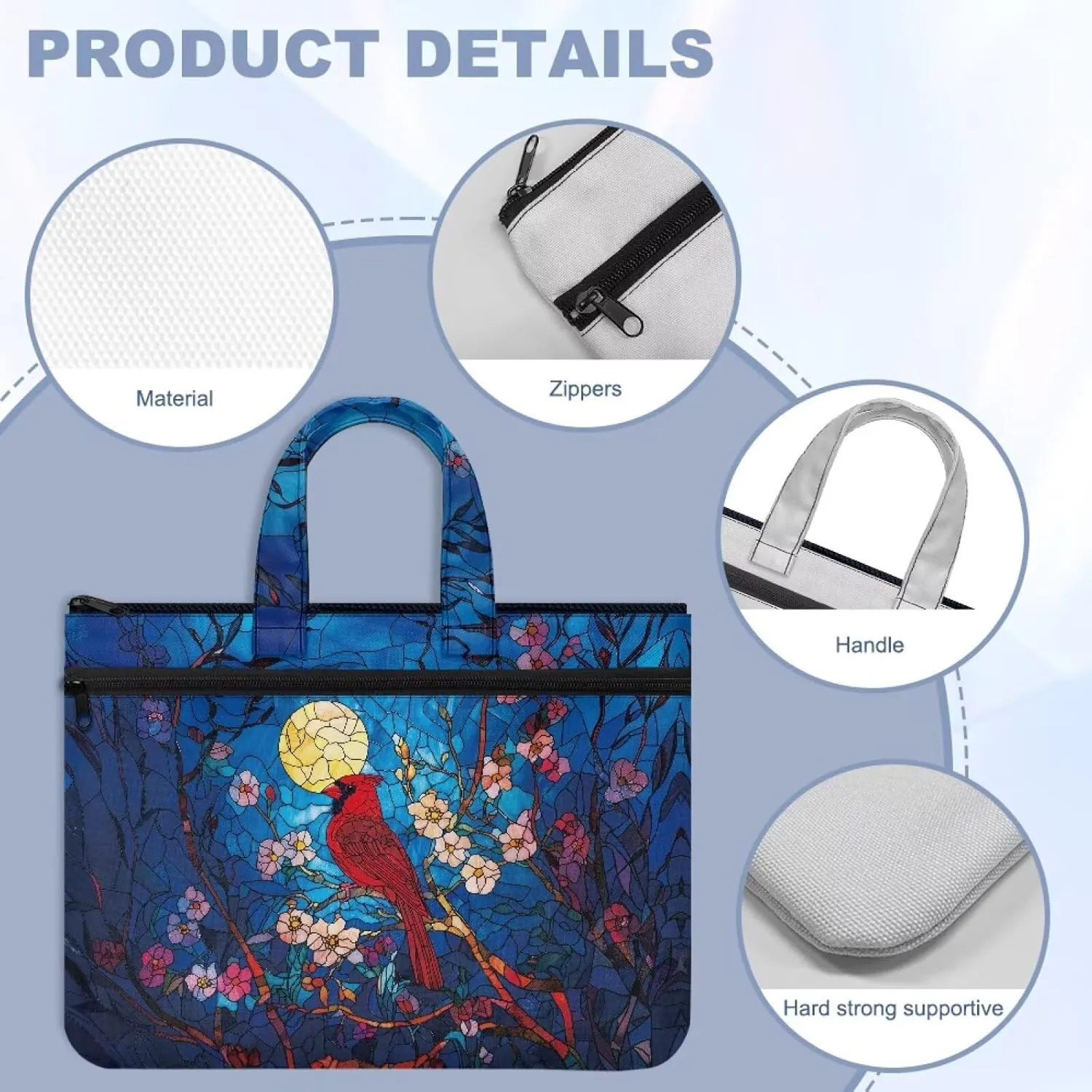 Canvas Document Bag with Zipper Portable Briefcase Portfolio Folder 2 Compartments Handbag Meeting Office Organizer Briefcase