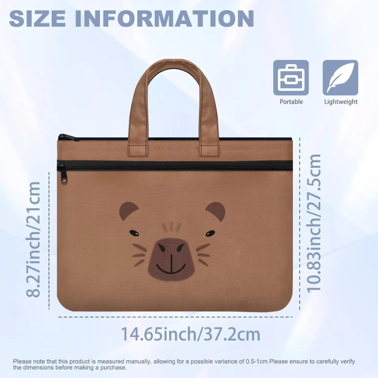 Canvas Document Bag with Zipper Portable Briefcase Portfolio Folder 2 Compartments Handbag Meeting Office Organizer Briefcase