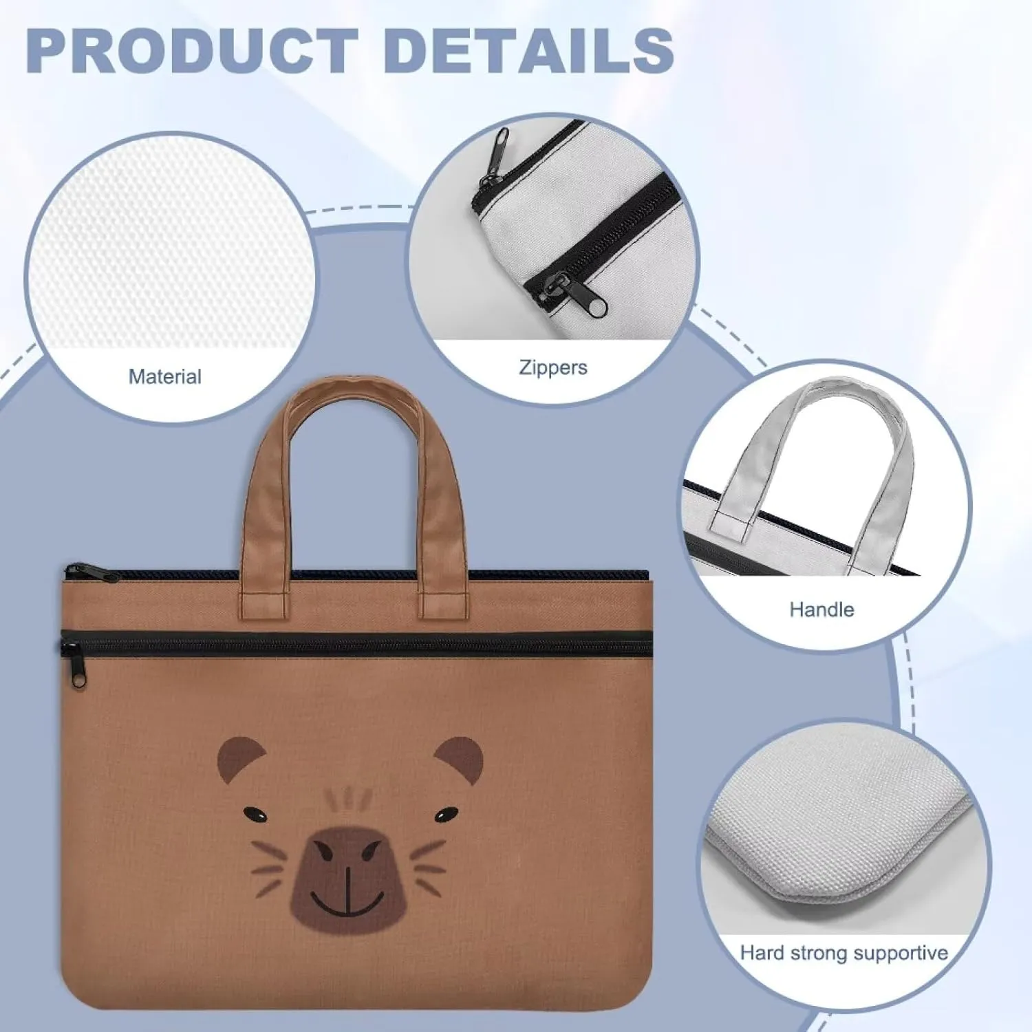 Canvas Document Bag with Zipper Portable Briefcase Portfolio Folder 2 Compartments Handbag Meeting Office Organizer Briefcase