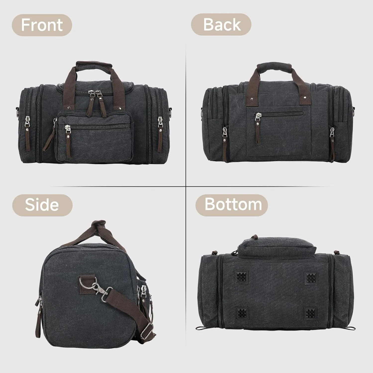 Canvas Expandable Duffle Bag for Men Traveling, Luggage Travel Bag Weekender Overnight Bag,Mens Gym Carry on Duffel Bags（Dark Grey）