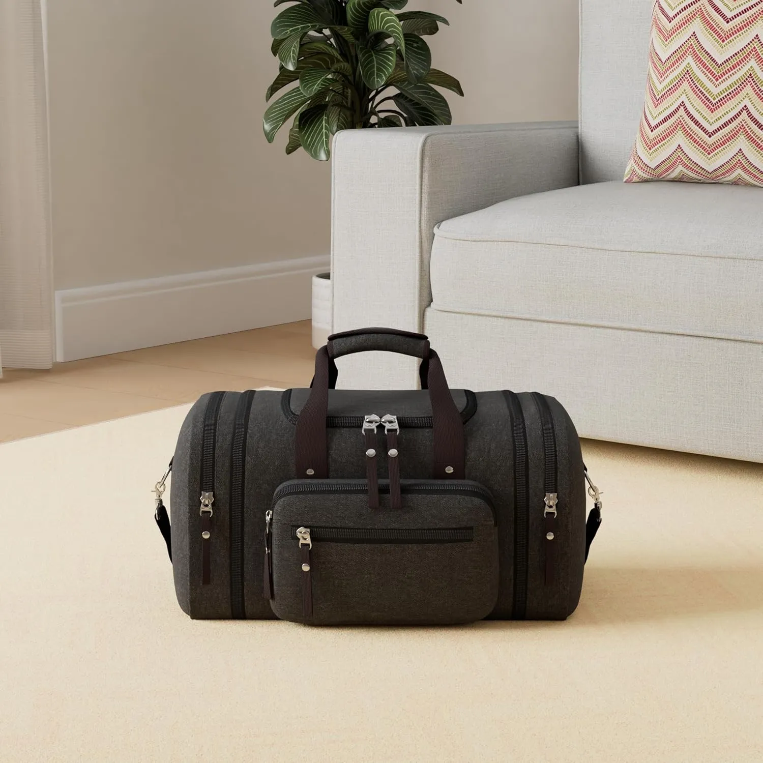 Canvas Expandable Duffle Bag for Men Traveling, Luggage Travel Bag Weekender Overnight Bag,Mens Gym Carry on Duffel Bags（Dark Grey）