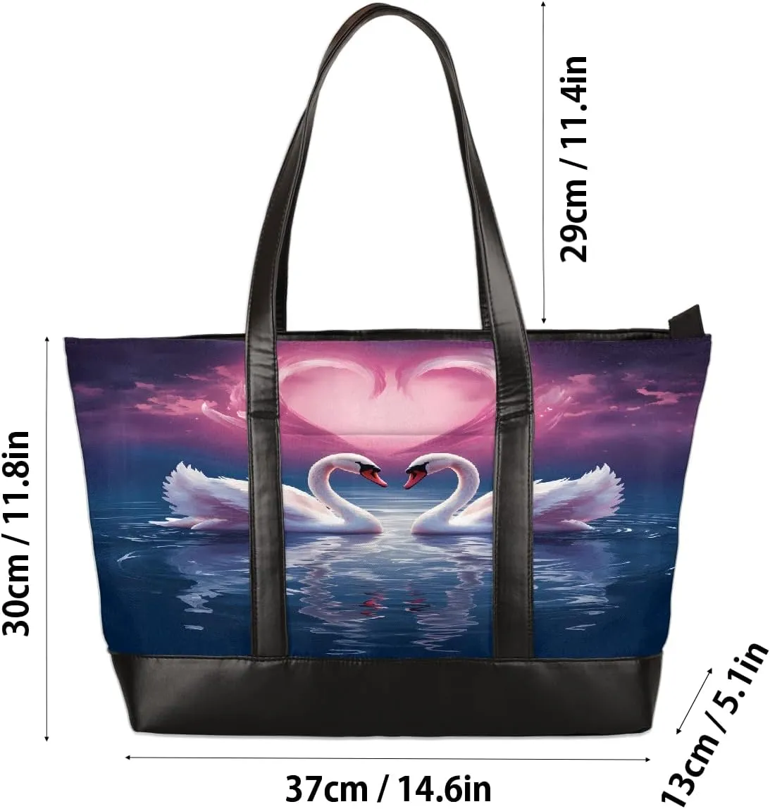 Canvas Laptop Tote Bag for Women Animal Swan Love Heart 15.6 Inch Large Capacity Computer Bag
