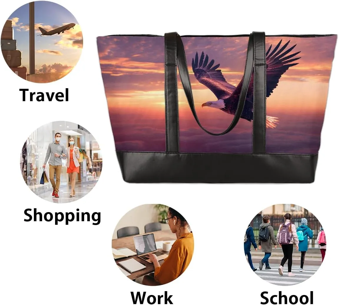 Canvas Laptop Tote Bag for Women Animal Swan Love Heart 15.6 Inch Large Capacity Computer Bag