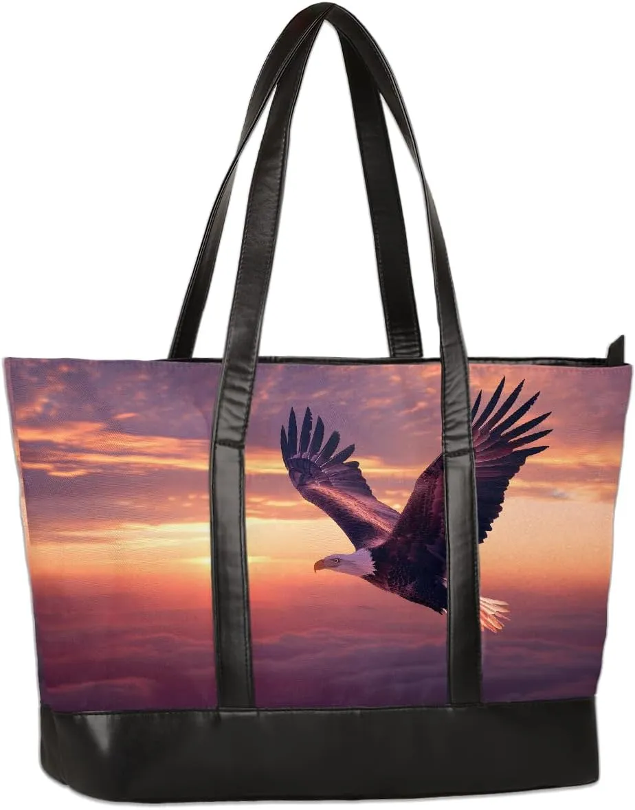 Canvas Laptop Tote Bag for Women Animal Swan Love Heart 15.6 Inch Large Capacity Computer Bag