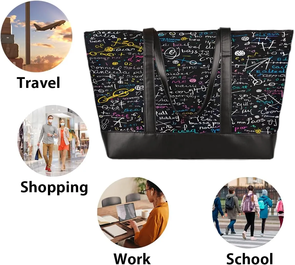 Canvas Laptop Tote Bag for Women Cherry Blossom Pink Blue 15.6 Inch Large Capacity Computer Bag