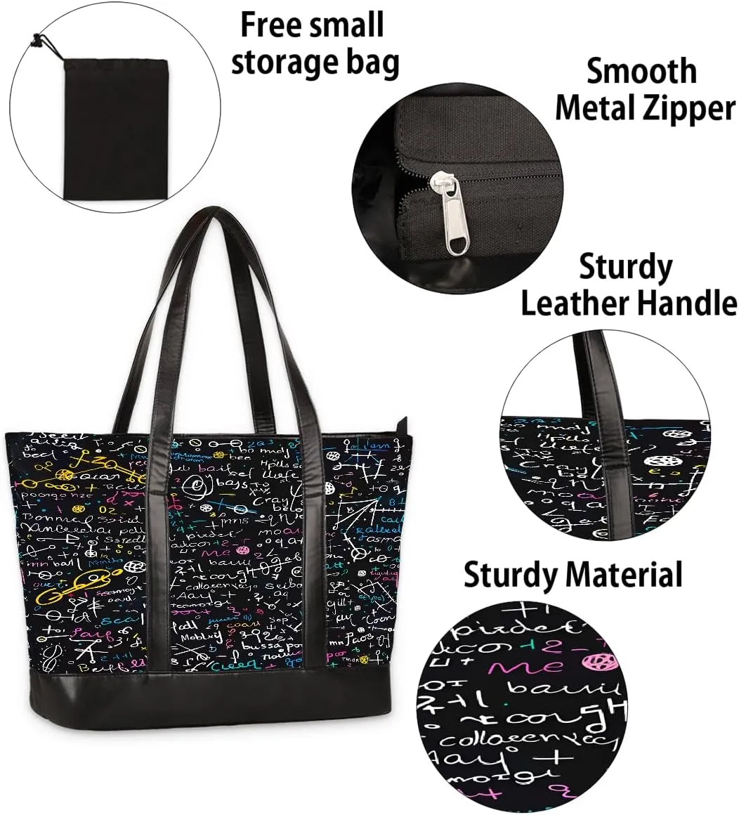 Canvas Laptop Tote Bag for Women Cherry Blossom Pink Blue 15.6 Inch Large Capacity Computer Bag