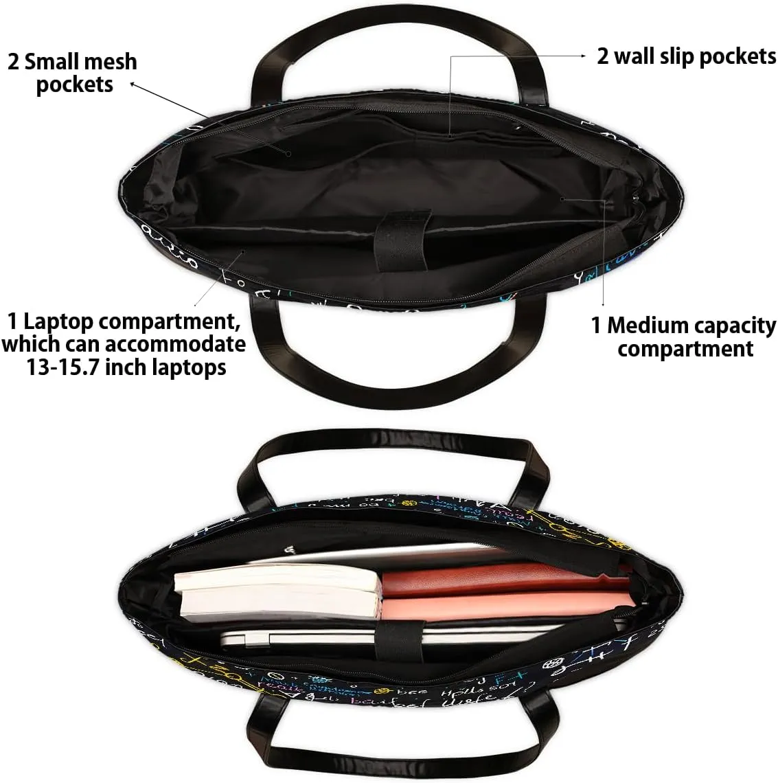 Canvas Laptop Tote Bag for Women Cherry Blossom Pink Blue 15.6 Inch Large Capacity Computer Bag