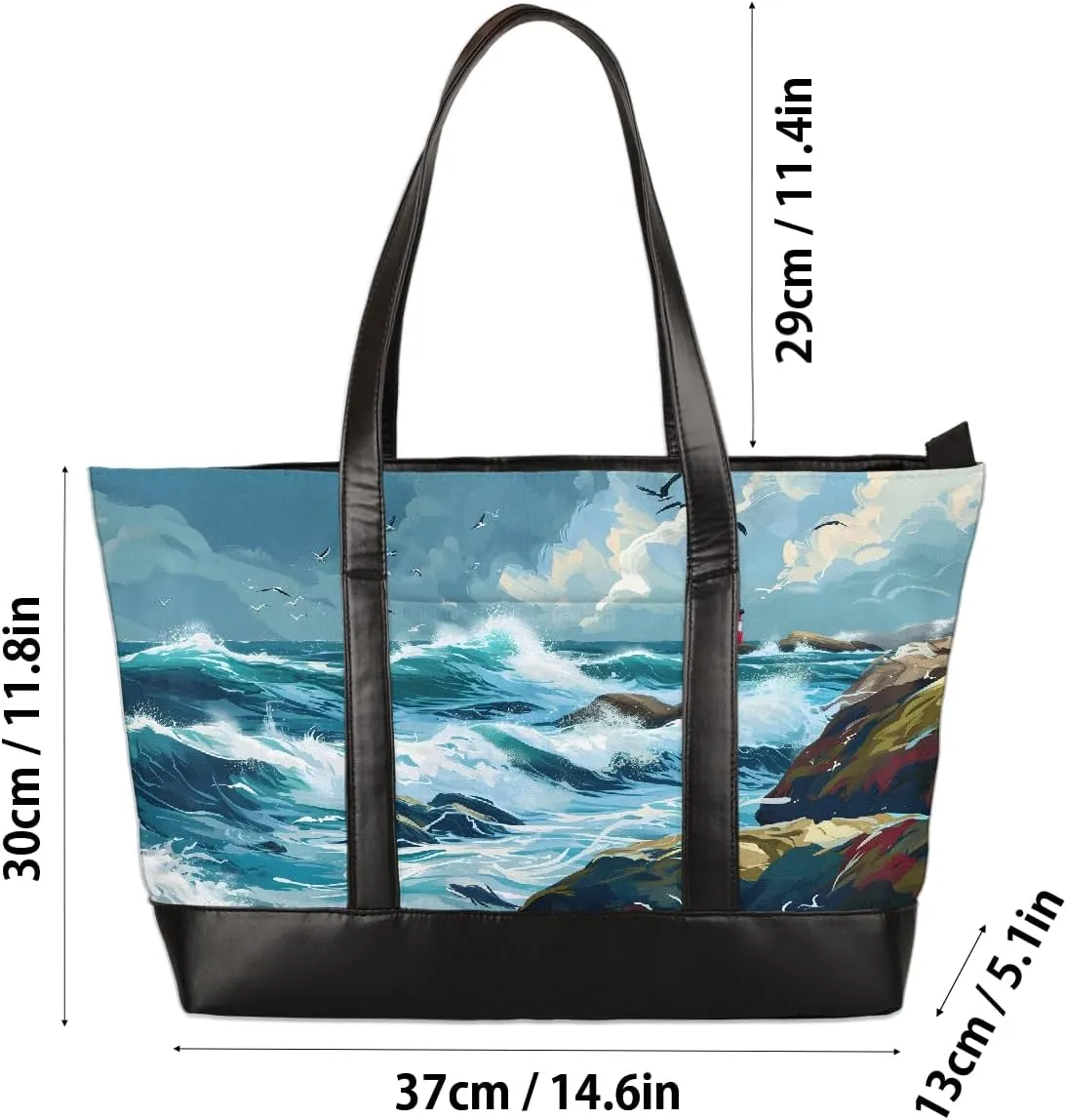 Canvas Laptop Tote Bag for Women Wood Blue Seaside 15.6 Inch Large Capacity Computer Bag