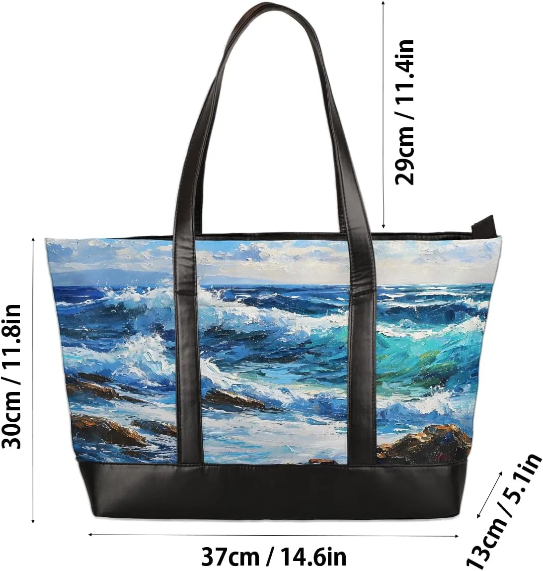 Canvas Laptop Tote Bag for Women Wood Blue Seaside 15.6 Inch Large Capacity Computer Bag