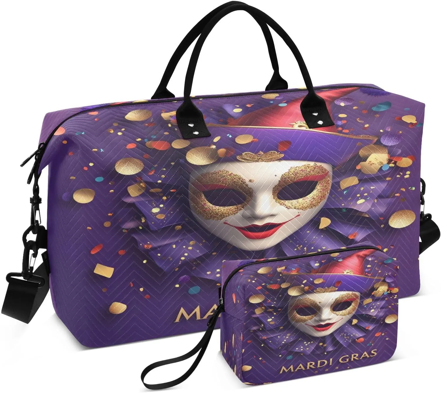 Carnival Ball Mask Travel Duffel Bags 2PCS,Sports Duffel Bags for Men Women,Weekender Overnight Bag Gym Tote Bag with Toiletry Bag